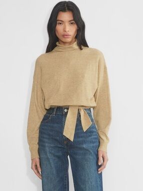 Aritzia Wilfred Lorin Knit wool-cashmere turtleneck tie sweater sz medium tan
